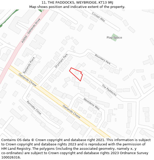 11, THE PADDOCKS, WEYBRIDGE, KT13 9RJ: Location map and indicative extent of plot