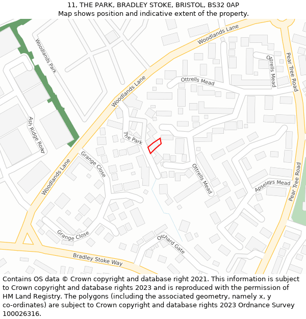 11, THE PARK, BRADLEY STOKE, BRISTOL, BS32 0AP: Location map and indicative extent of plot