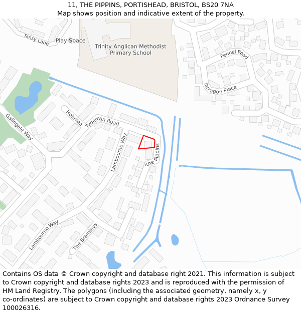 11, THE PIPPINS, PORTISHEAD, BRISTOL, BS20 7NA: Location map and indicative extent of plot