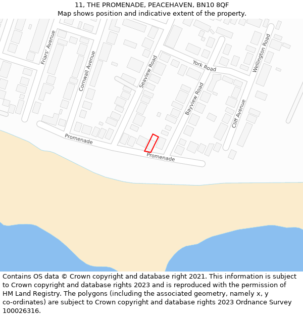 11, THE PROMENADE, PEACEHAVEN, BN10 8QF: Location map and indicative extent of plot