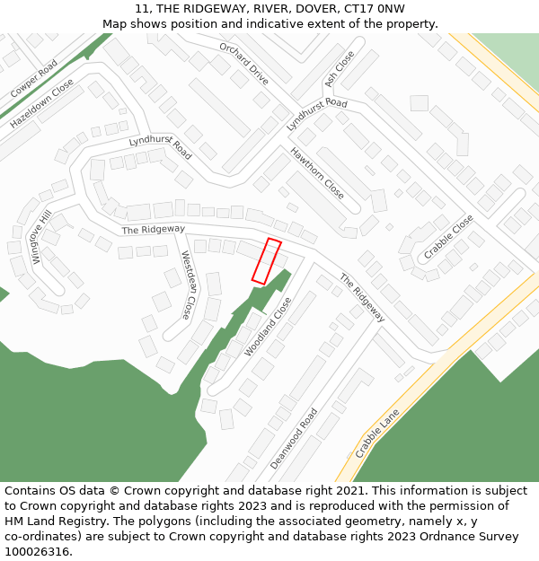 11, THE RIDGEWAY, RIVER, DOVER, CT17 0NW: Location map and indicative extent of plot