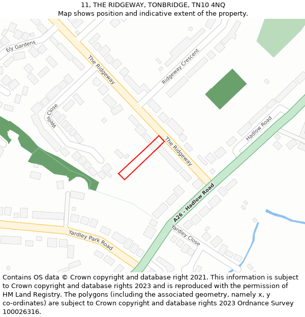 11, THE RIDGEWAY, TONBRIDGE, TN10 4NQ: Location map and indicative extent of plot