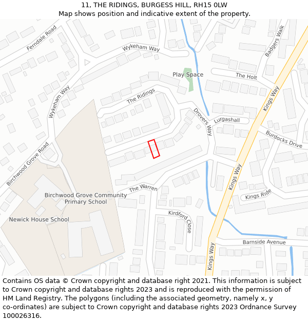 11, THE RIDINGS, BURGESS HILL, RH15 0LW: Location map and indicative extent of plot