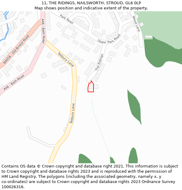 11, THE RIDINGS, NAILSWORTH, STROUD, GL6 0LP: Location map and indicative extent of plot