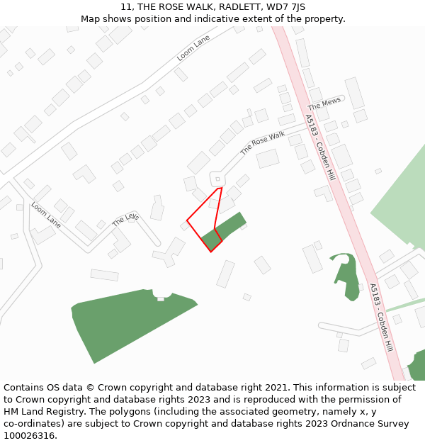 11, THE ROSE WALK, RADLETT, WD7 7JS: Location map and indicative extent of plot