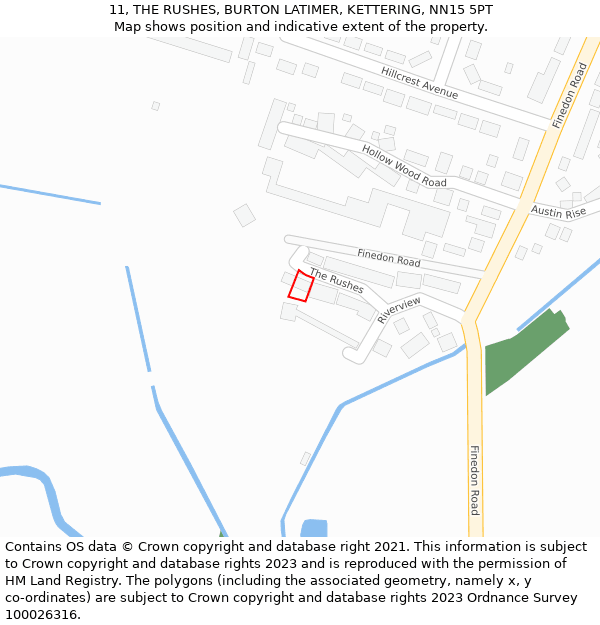 11, THE RUSHES, BURTON LATIMER, KETTERING, NN15 5PT: Location map and indicative extent of plot