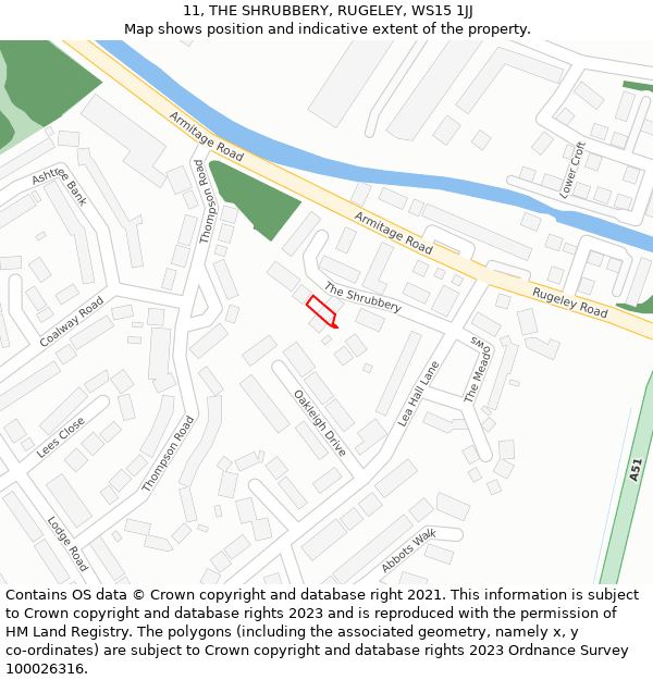 11, THE SHRUBBERY, RUGELEY, WS15 1JJ: Location map and indicative extent of plot