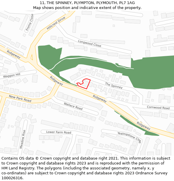 11, THE SPINNEY, PLYMPTON, PLYMOUTH, PL7 1AG: Location map and indicative extent of plot