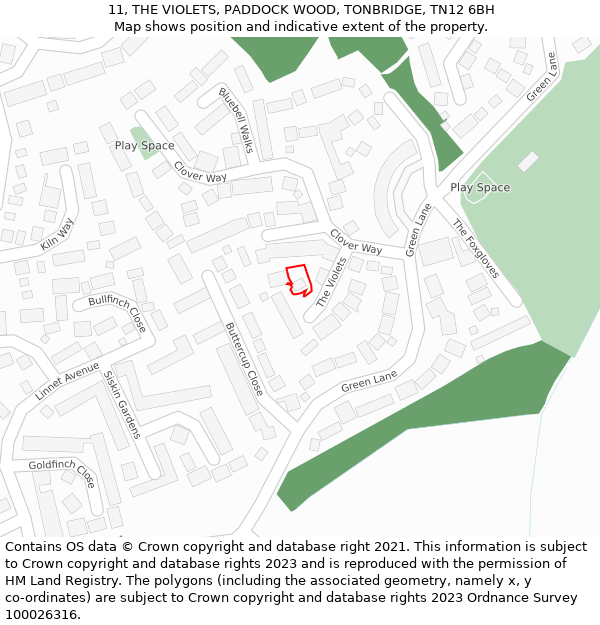 11, THE VIOLETS, PADDOCK WOOD, TONBRIDGE, TN12 6BH: Location map and indicative extent of plot