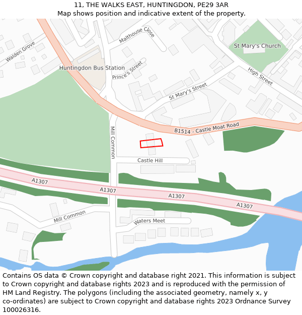 11, THE WALKS EAST, HUNTINGDON, PE29 3AR: Location map and indicative extent of plot