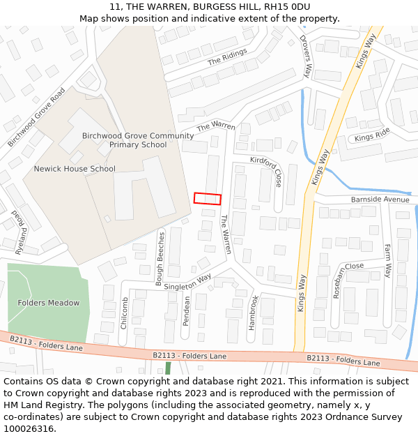 11, THE WARREN, BURGESS HILL, RH15 0DU: Location map and indicative extent of plot