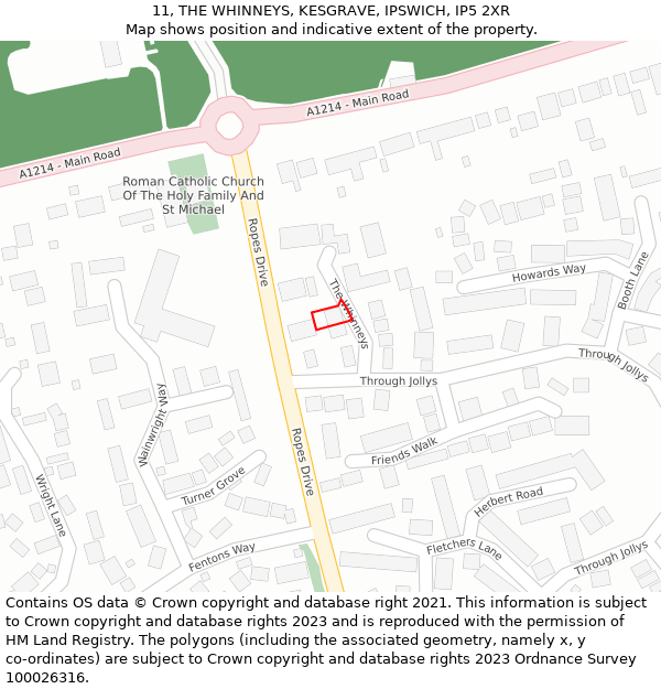 11, THE WHINNEYS, KESGRAVE, IPSWICH, IP5 2XR: Location map and indicative extent of plot