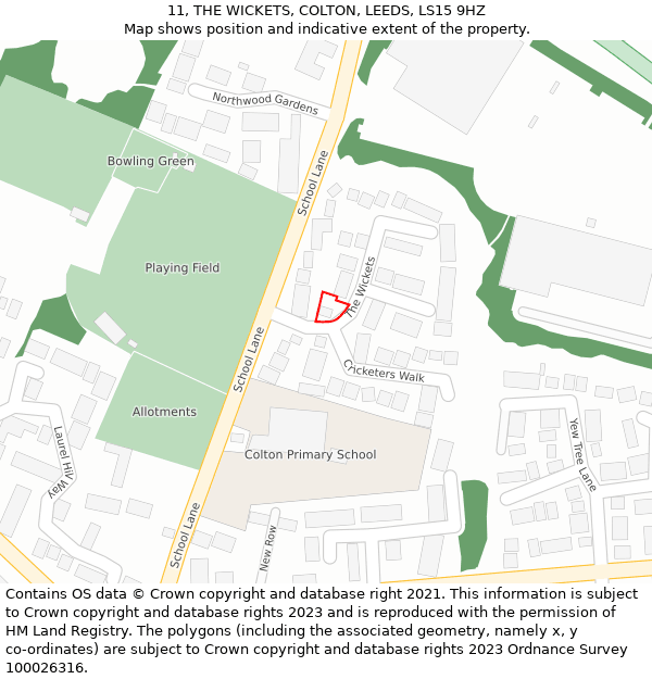11, THE WICKETS, COLTON, LEEDS, LS15 9HZ: Location map and indicative extent of plot