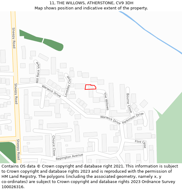 11, THE WILLOWS, ATHERSTONE, CV9 3DH: Location map and indicative extent of plot