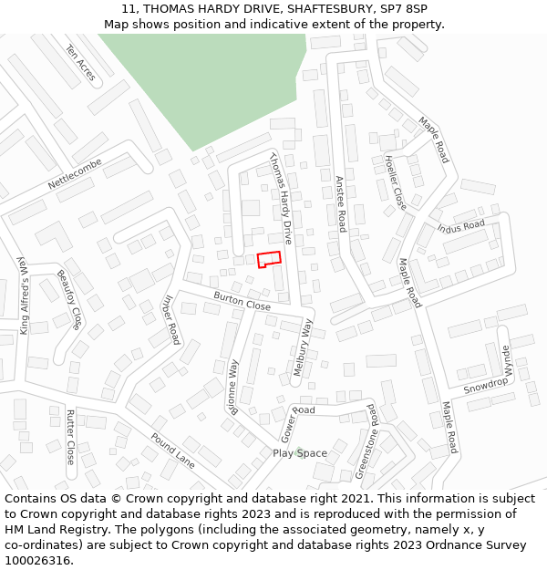 11, THOMAS HARDY DRIVE, SHAFTESBURY, SP7 8SP: Location map and indicative extent of plot