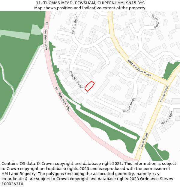 11, THOMAS MEAD, PEWSHAM, CHIPPENHAM, SN15 3YS: Location map and indicative extent of plot