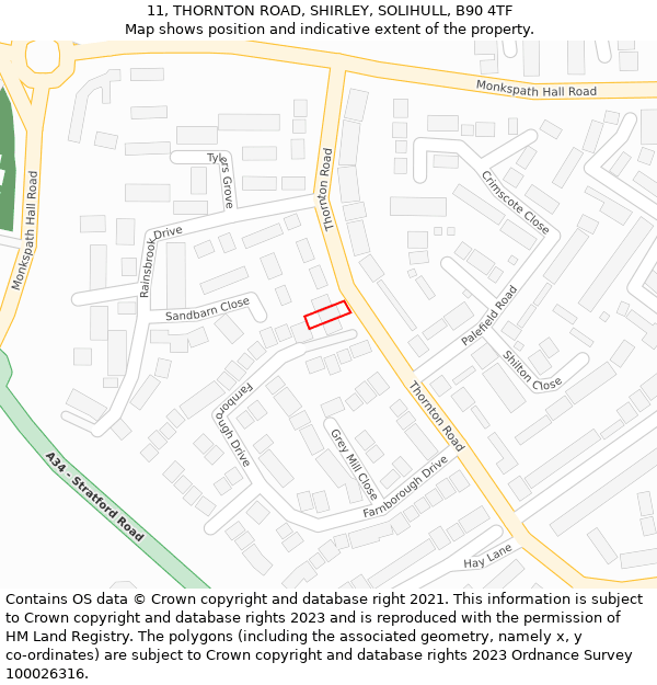 11, THORNTON ROAD, SHIRLEY, SOLIHULL, B90 4TF: Location map and indicative extent of plot