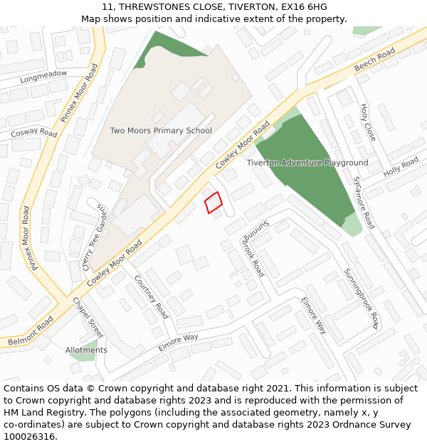 11, THREWSTONES CLOSE, TIVERTON, EX16 6HG: Location map and indicative extent of plot