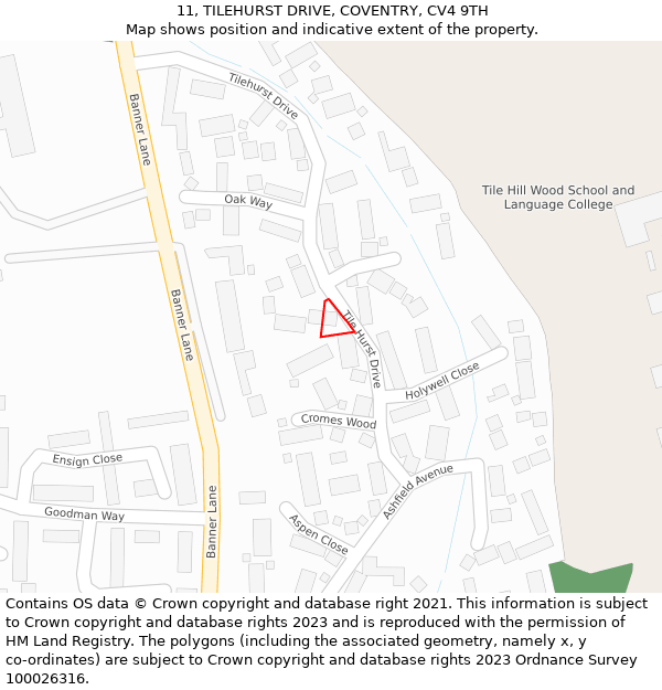 11, TILEHURST DRIVE, COVENTRY, CV4 9TH: Location map and indicative extent of plot