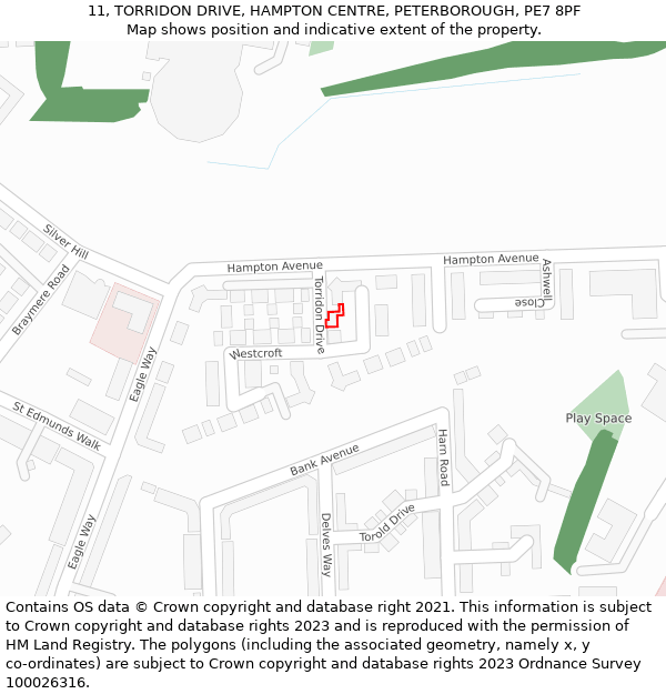 11, TORRIDON DRIVE, HAMPTON CENTRE, PETERBOROUGH, PE7 8PF: Location map and indicative extent of plot