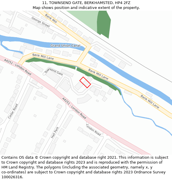 11, TOWNSEND GATE, BERKHAMSTED, HP4 2FZ: Location map and indicative extent of plot