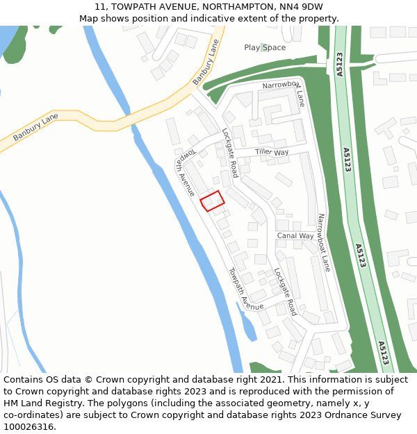 11, TOWPATH AVENUE, NORTHAMPTON, NN4 9DW: Location map and indicative extent of plot