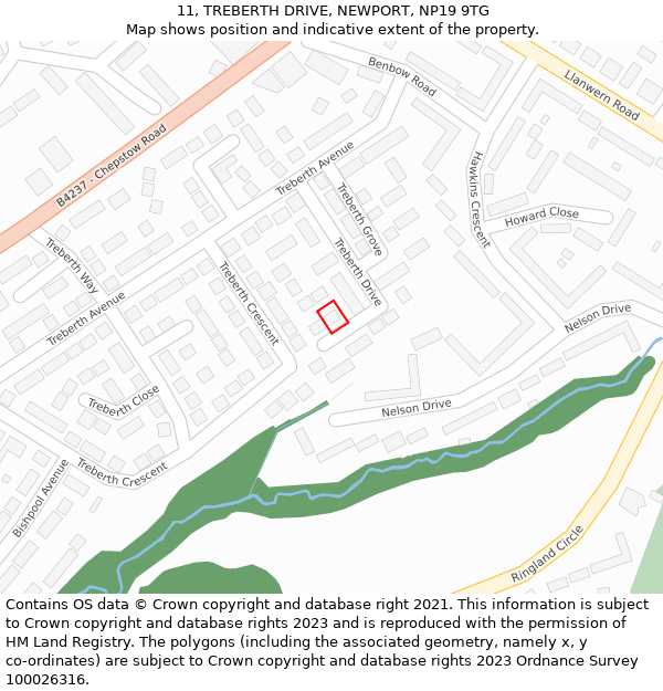 11, TREBERTH DRIVE, NEWPORT, NP19 9TG: Location map and indicative extent of plot