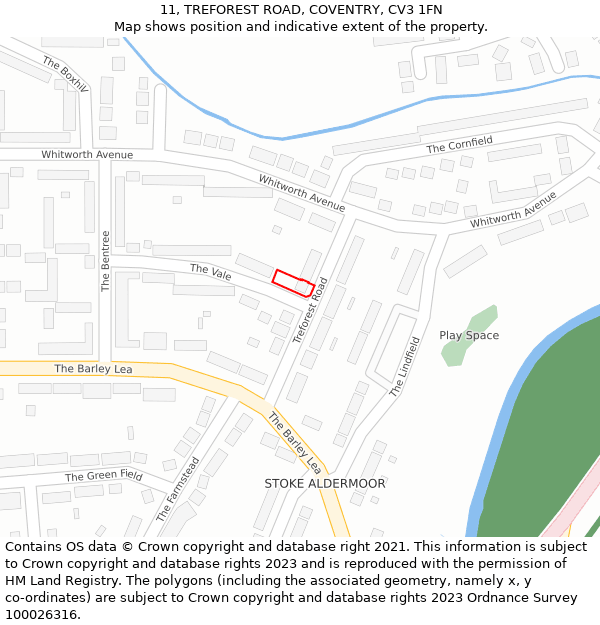 11, TREFOREST ROAD, COVENTRY, CV3 1FN: Location map and indicative extent of plot