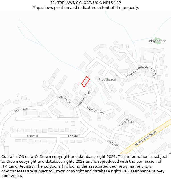 11, TRELAWNY CLOSE, USK, NP15 1SP: Location map and indicative extent of plot