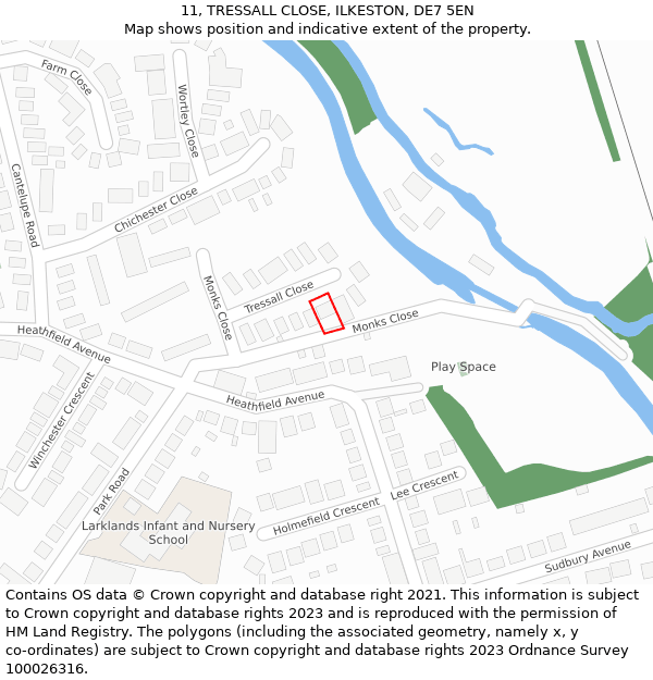 11, TRESSALL CLOSE, ILKESTON, DE7 5EN: Location map and indicative extent of plot