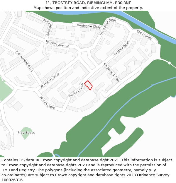 11, TROSTREY ROAD, BIRMINGHAM, B30 3NE: Location map and indicative extent of plot