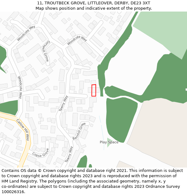 11, TROUTBECK GROVE, LITTLEOVER, DERBY, DE23 3XT: Location map and indicative extent of plot