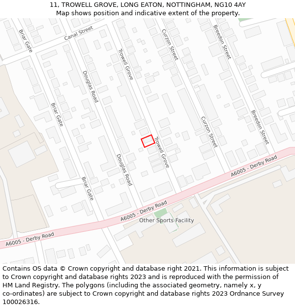 11, TROWELL GROVE, LONG EATON, NOTTINGHAM, NG10 4AY: Location map and indicative extent of plot