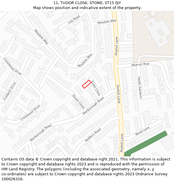 11, TUDOR CLOSE, STONE, ST15 0JY: Location map and indicative extent of plot