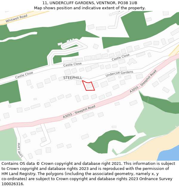11, UNDERCLIFF GARDENS, VENTNOR, PO38 1UB: Location map and indicative extent of plot