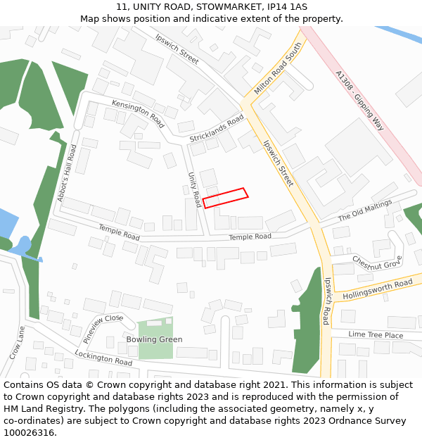 11, UNITY ROAD, STOWMARKET, IP14 1AS: Location map and indicative extent of plot