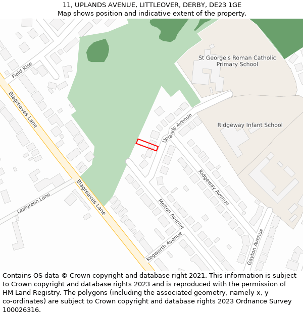 11, UPLANDS AVENUE, LITTLEOVER, DERBY, DE23 1GE: Location map and indicative extent of plot