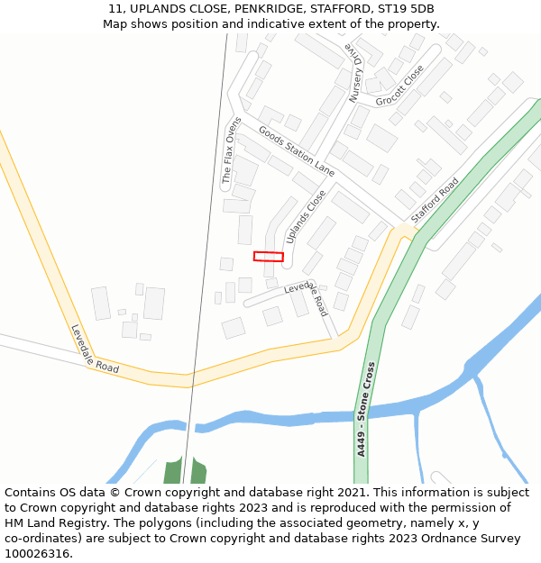 11, UPLANDS CLOSE, PENKRIDGE, STAFFORD, ST19 5DB: Location map and indicative extent of plot