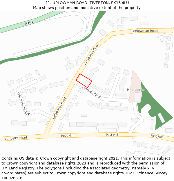 11, UPLOWMAN ROAD, TIVERTON, EX16 4LU: Location map and indicative extent of plot