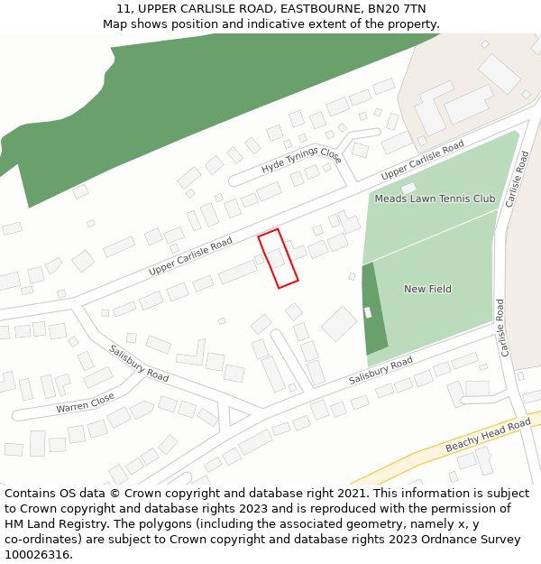 11, UPPER CARLISLE ROAD, EASTBOURNE, BN20 7TN: Location map and indicative extent of plot