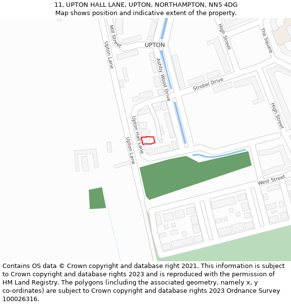 11, UPTON HALL LANE, UPTON, NORTHAMPTON, NN5 4DG: Location map and indicative extent of plot