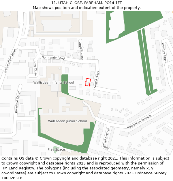 11, UTAH CLOSE, FAREHAM, PO14 1FT: Location map and indicative extent of plot