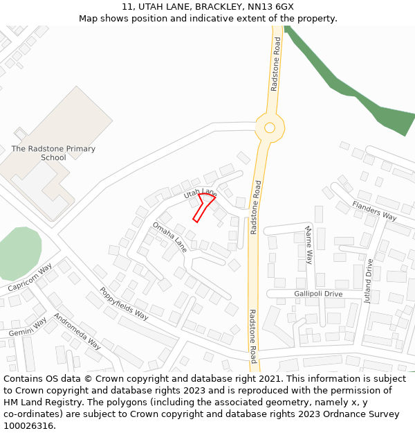 11, UTAH LANE, BRACKLEY, NN13 6GX: Location map and indicative extent of plot