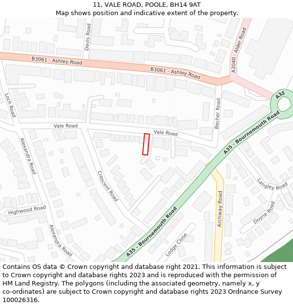 11, VALE ROAD, POOLE, BH14 9AT: Location map and indicative extent of plot