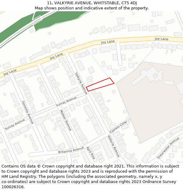 11, VALKYRIE AVENUE, WHITSTABLE, CT5 4DJ: Location map and indicative extent of plot