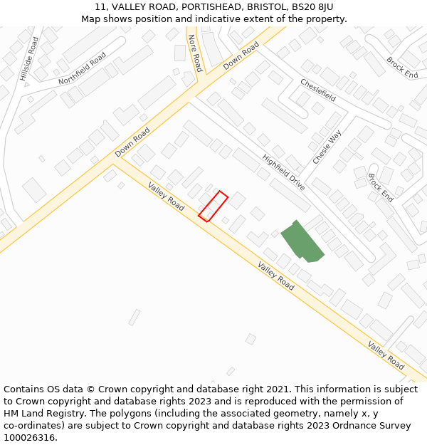 11, VALLEY ROAD, PORTISHEAD, BRISTOL, BS20 8JU: Location map and indicative extent of plot