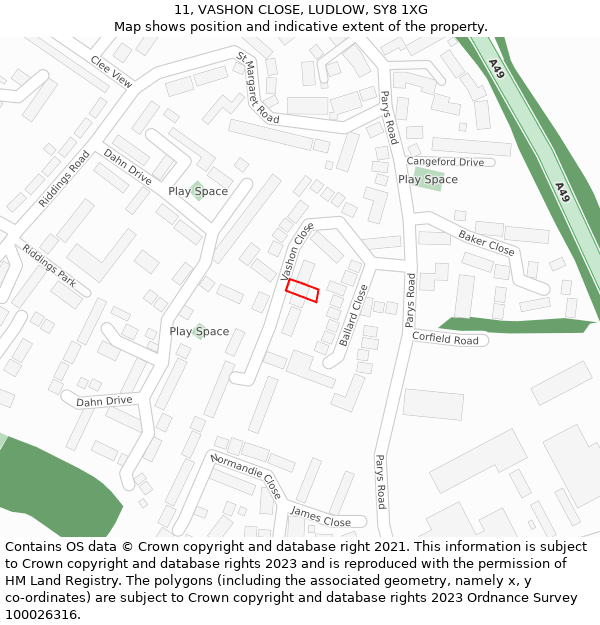 11, VASHON CLOSE, LUDLOW, SY8 1XG: Location map and indicative extent of plot