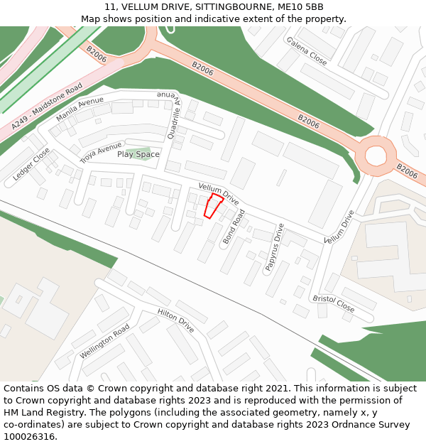 11, VELLUM DRIVE, SITTINGBOURNE, ME10 5BB: Location map and indicative extent of plot