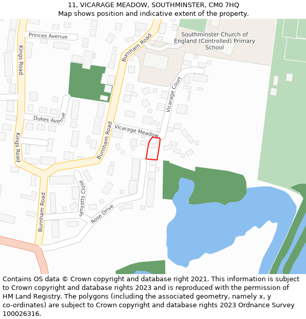 11, VICARAGE MEADOW, SOUTHMINSTER, CM0 7HQ: Location map and indicative extent of plot