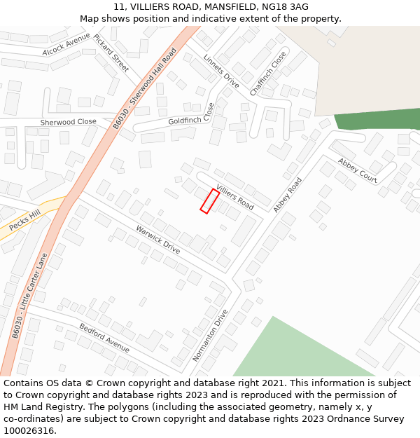 11, VILLIERS ROAD, MANSFIELD, NG18 3AG: Location map and indicative extent of plot